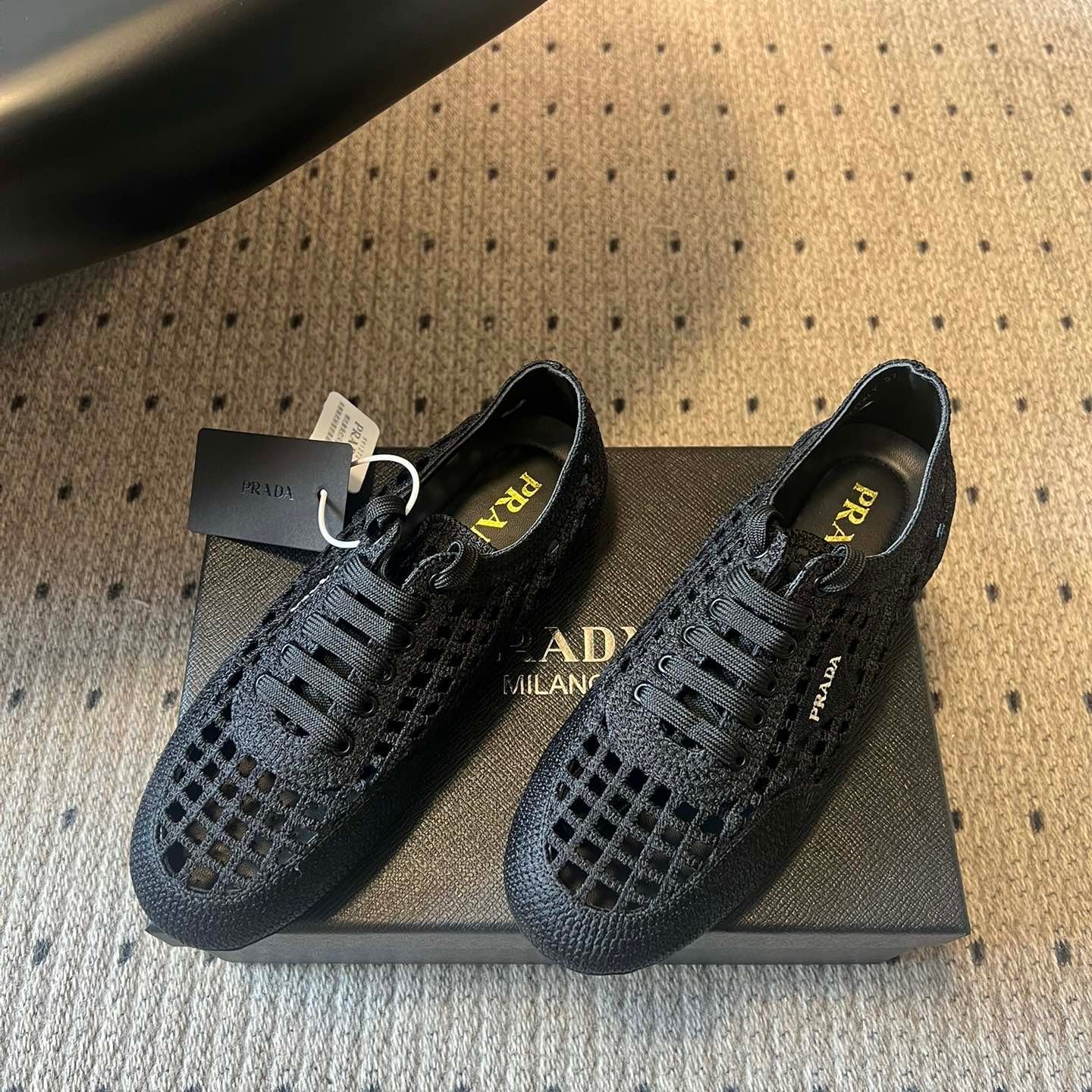 Prada 26s Collapse Sneakers Black Crochet Laced 726978