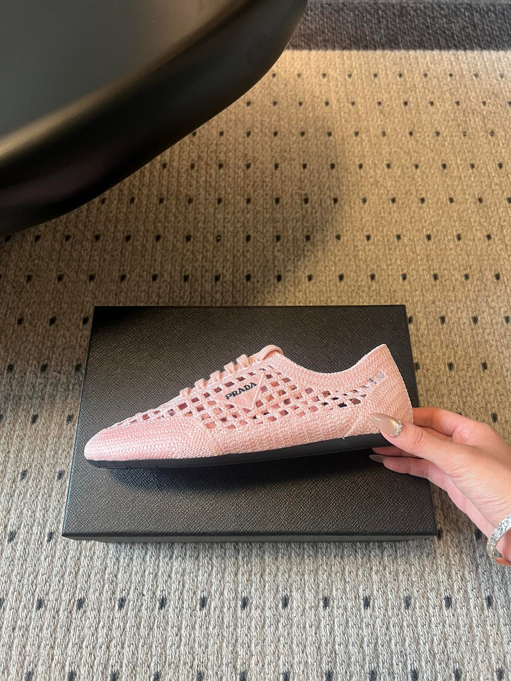 Prada 26s Collapse Sneakers Light Pink Crochet Laced 726979