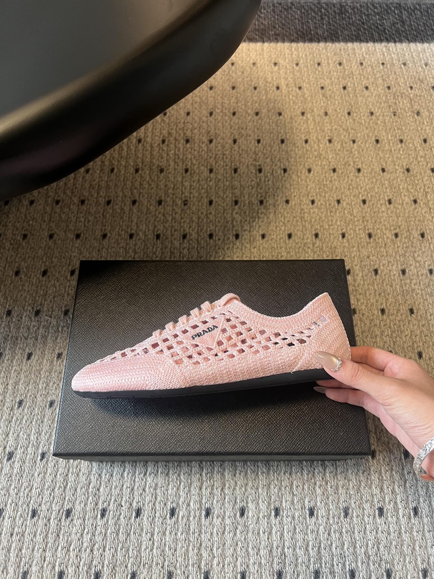 Prada 26s Collapse Sneakers Light Pink Crochet Laced 726979