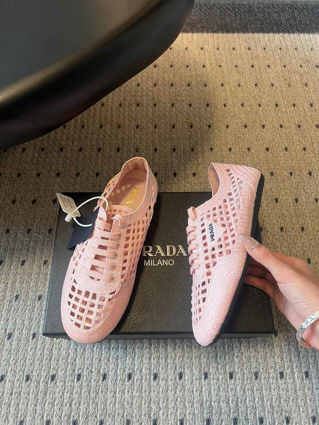 Prada 26s Collapse Sneakers Light Pink Crochet Laced 726979