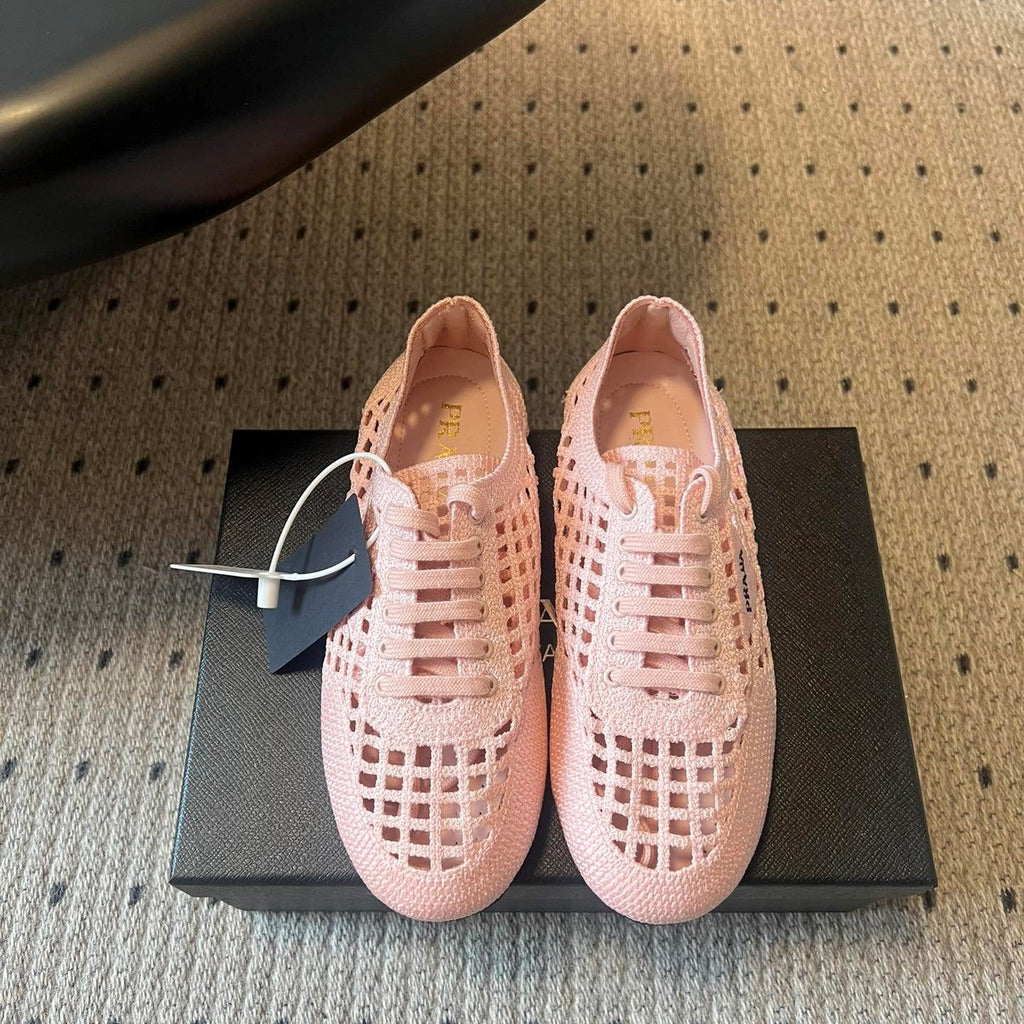 Prada 26s Collapse Sneakers Light Pink Crochet Laced 726979