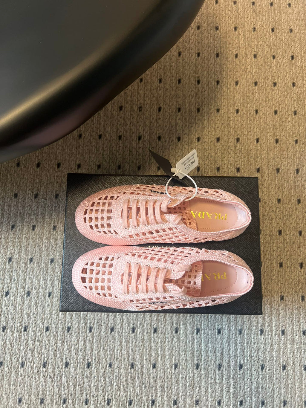 Prada 26s Collapse Sneakers Light Pink Crochet Laced 726979