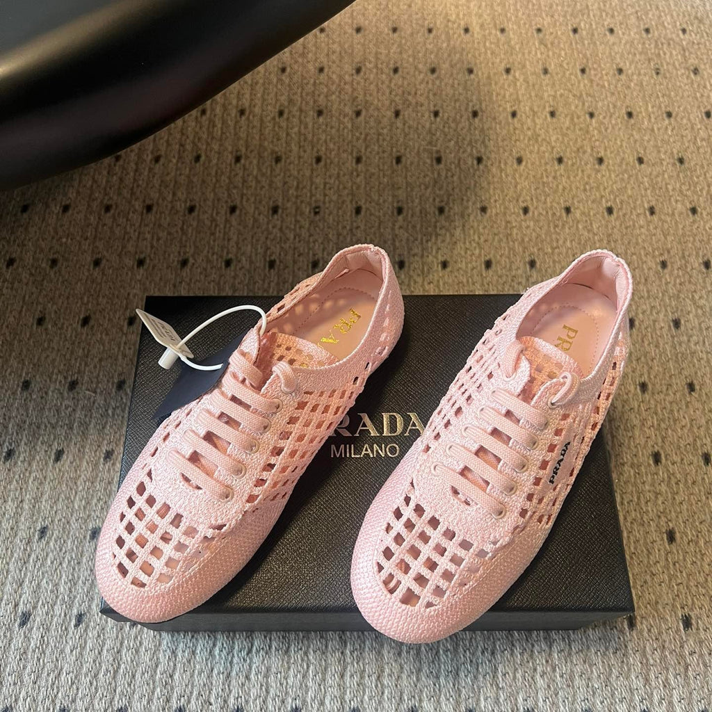 Prada 26s Collapse Sneakers Light Pink Crochet Laced 726979