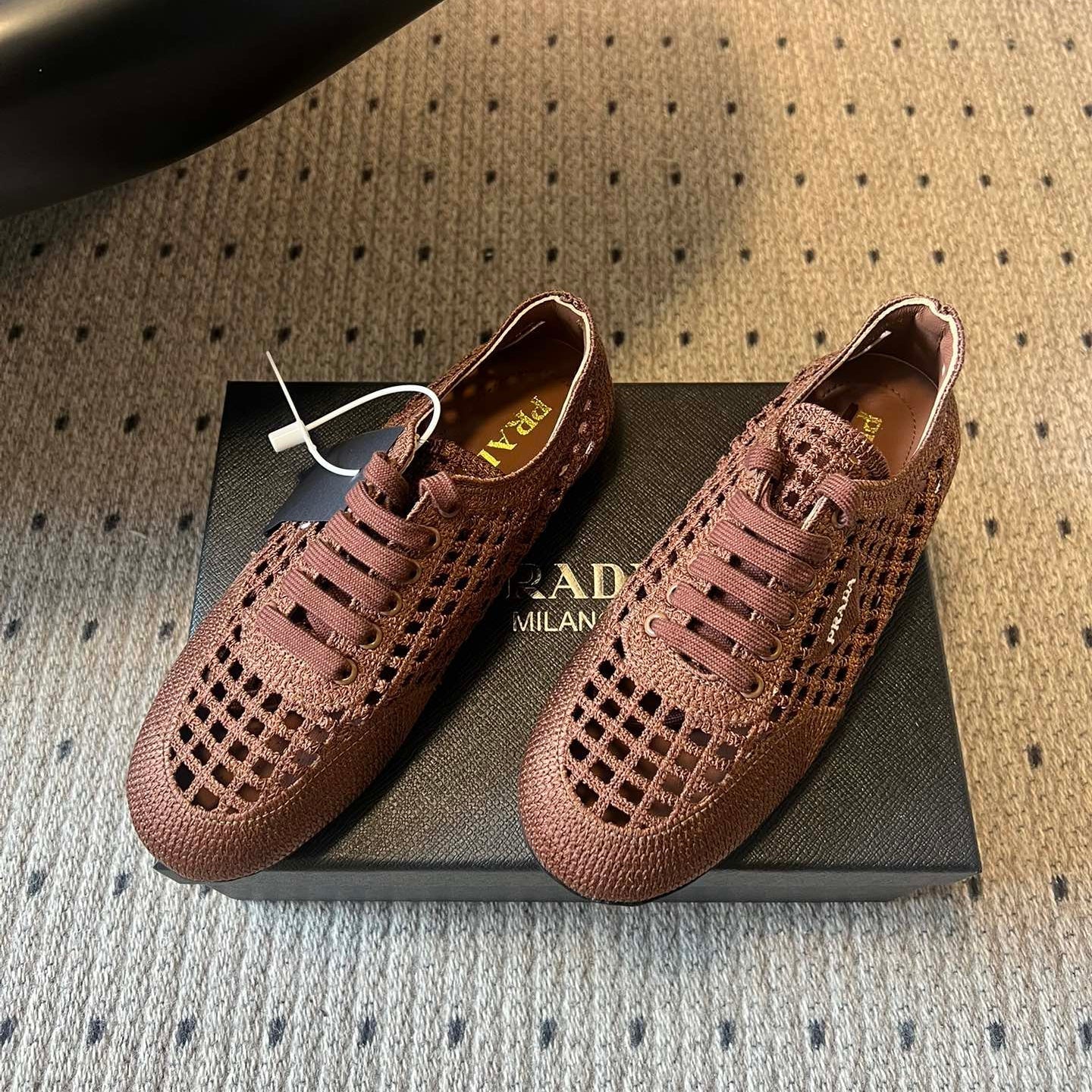 Prada 26s Collapse Sneakers Brown Crochet Laced 726980