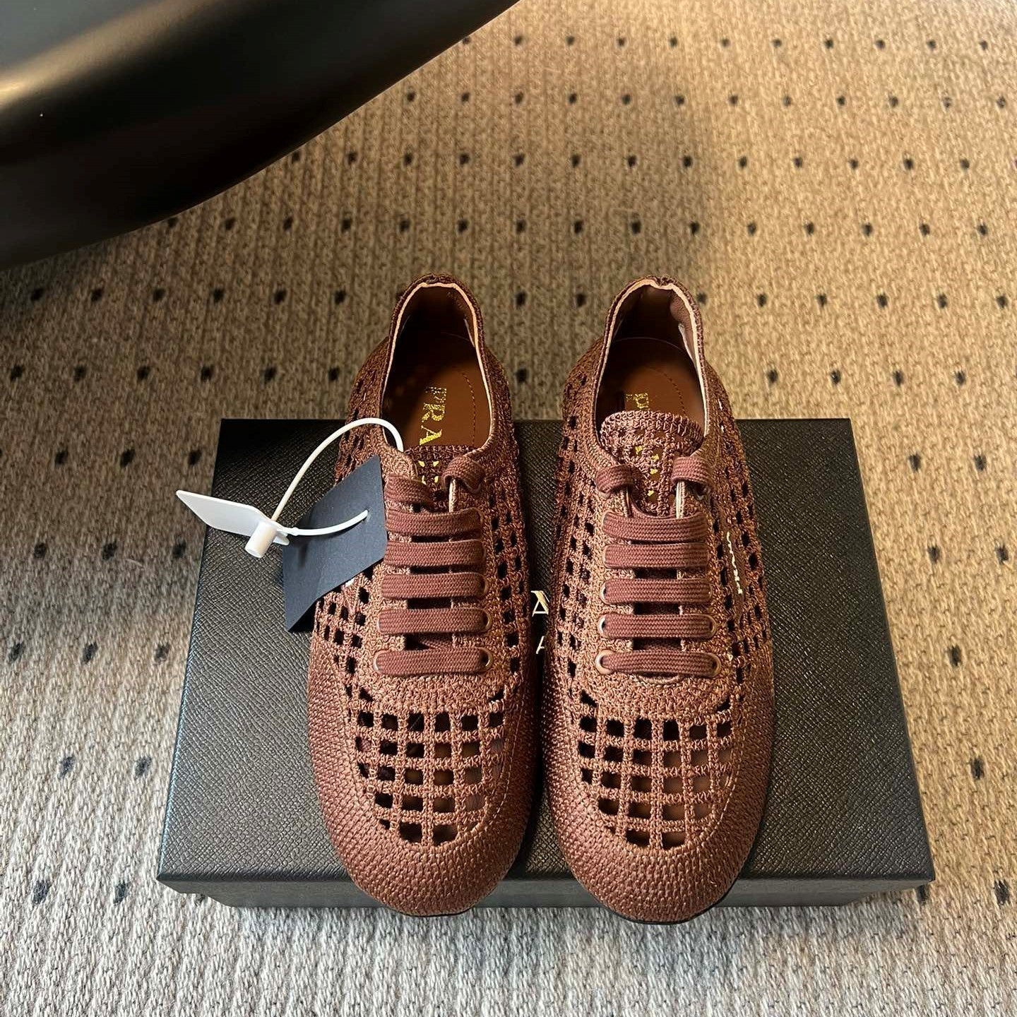 Prada 26s Collapse Sneakers Brown Crochet Laced 726980
