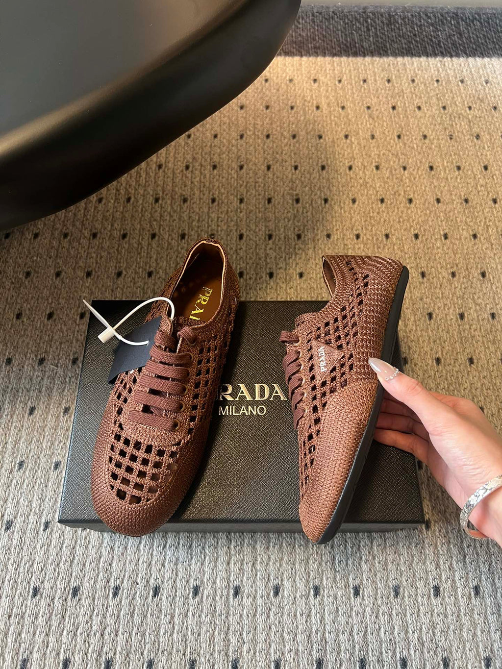Prada 26s Collapse Sneakers Brown Crochet Laced 726980