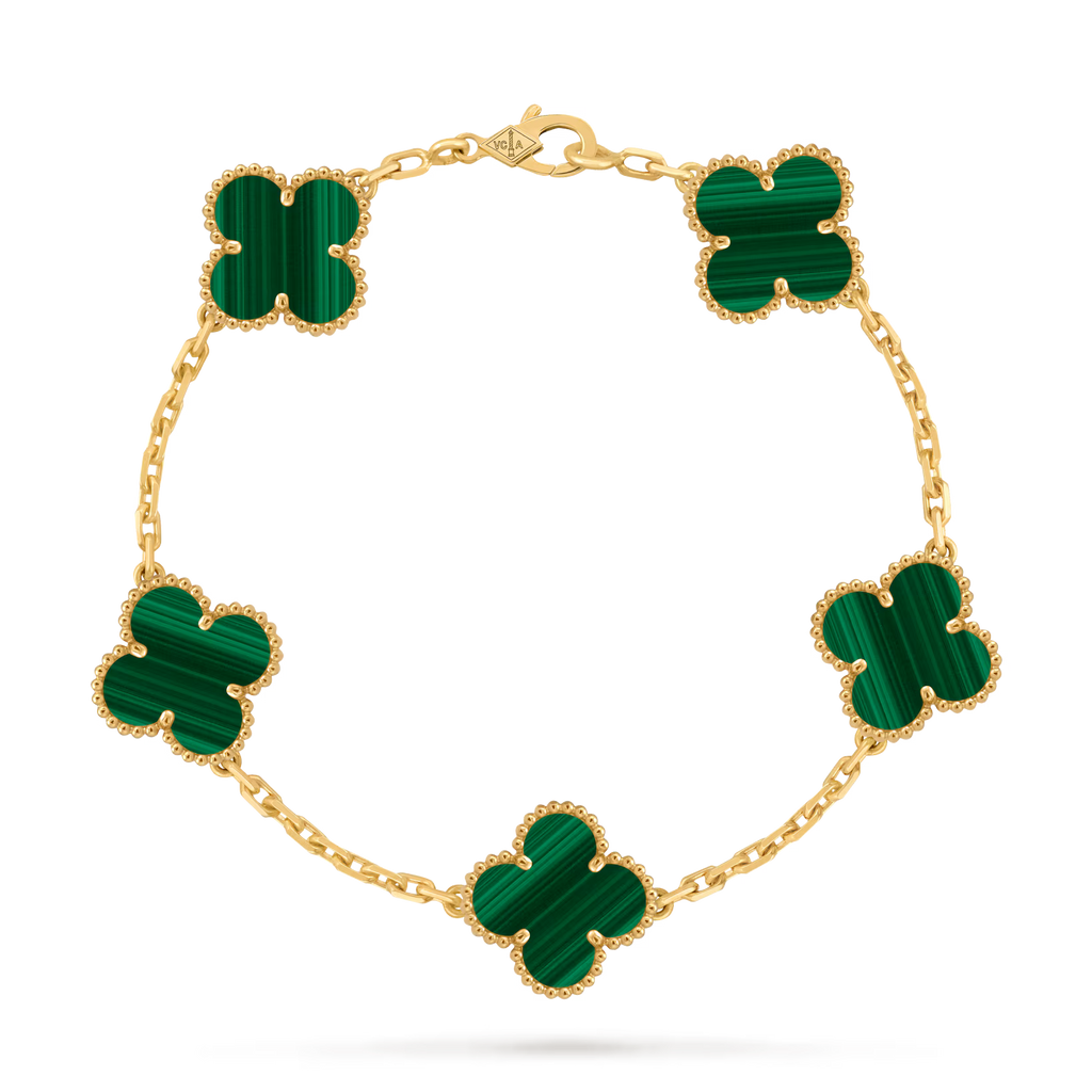 Vintage Alhambra bracelet, 5 motifs, malachite