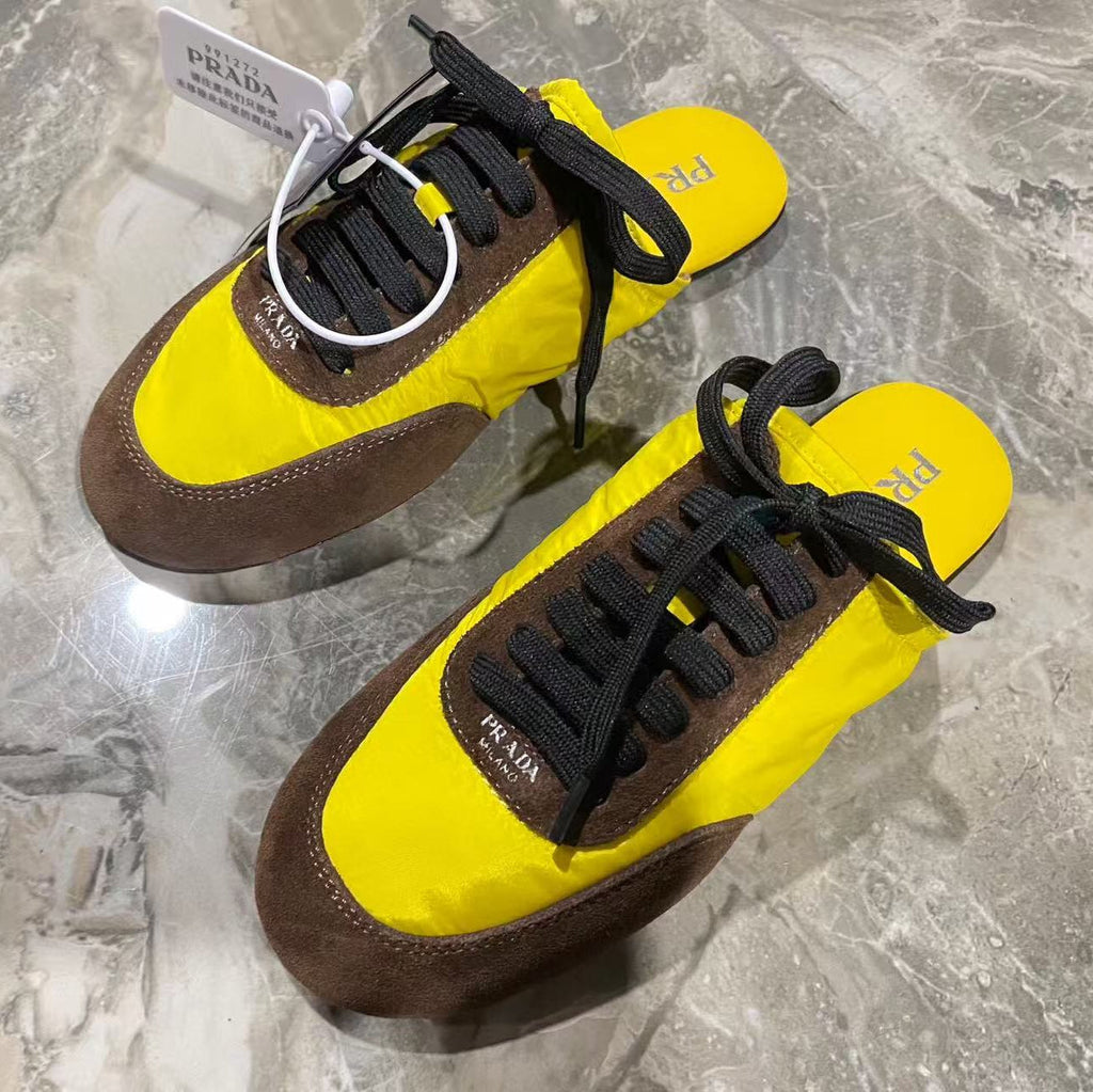 PRA 26S Mule Sneaker Yellow Brown Suede Canvas