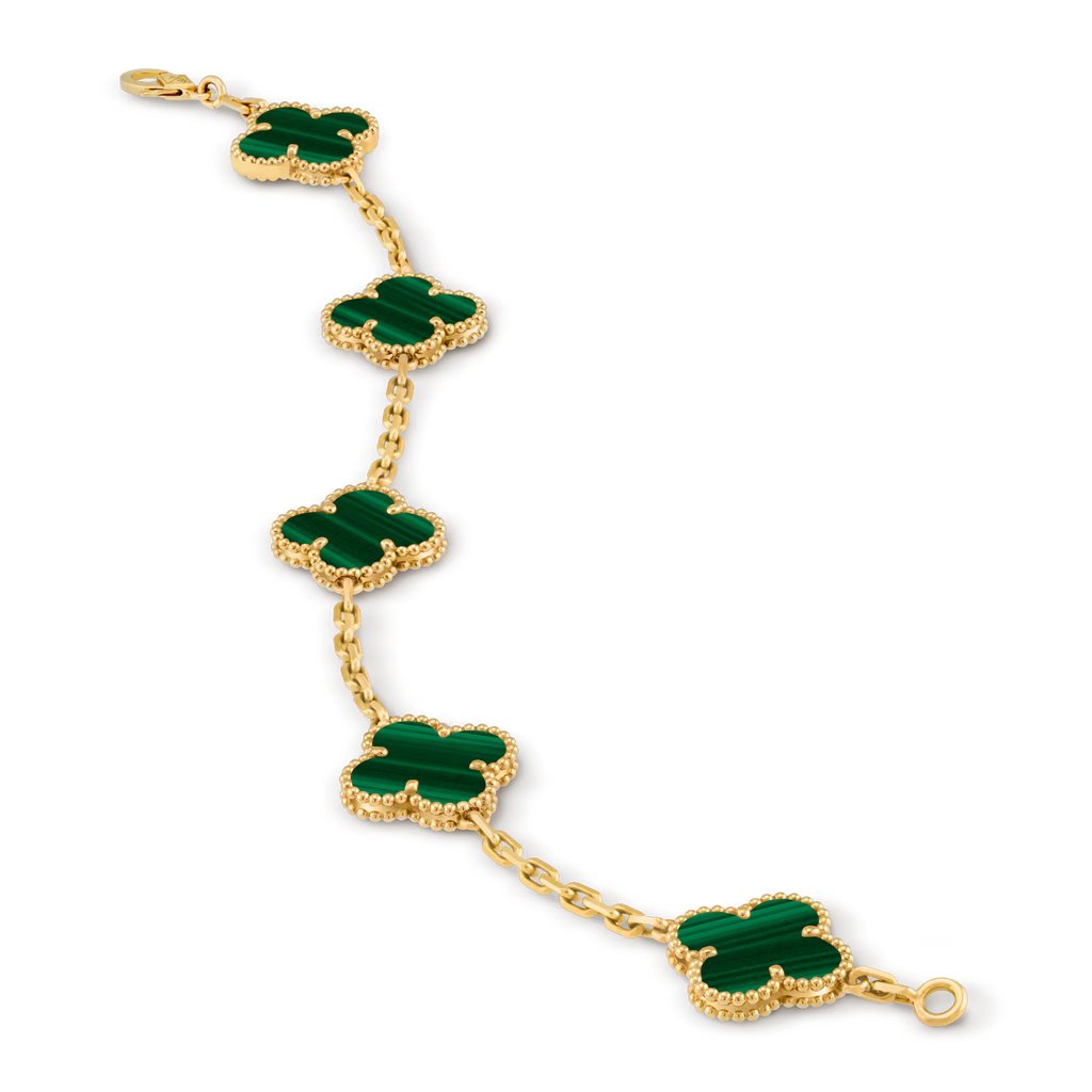 Vintage Alhambra bracelet, 5 motifs, malachite