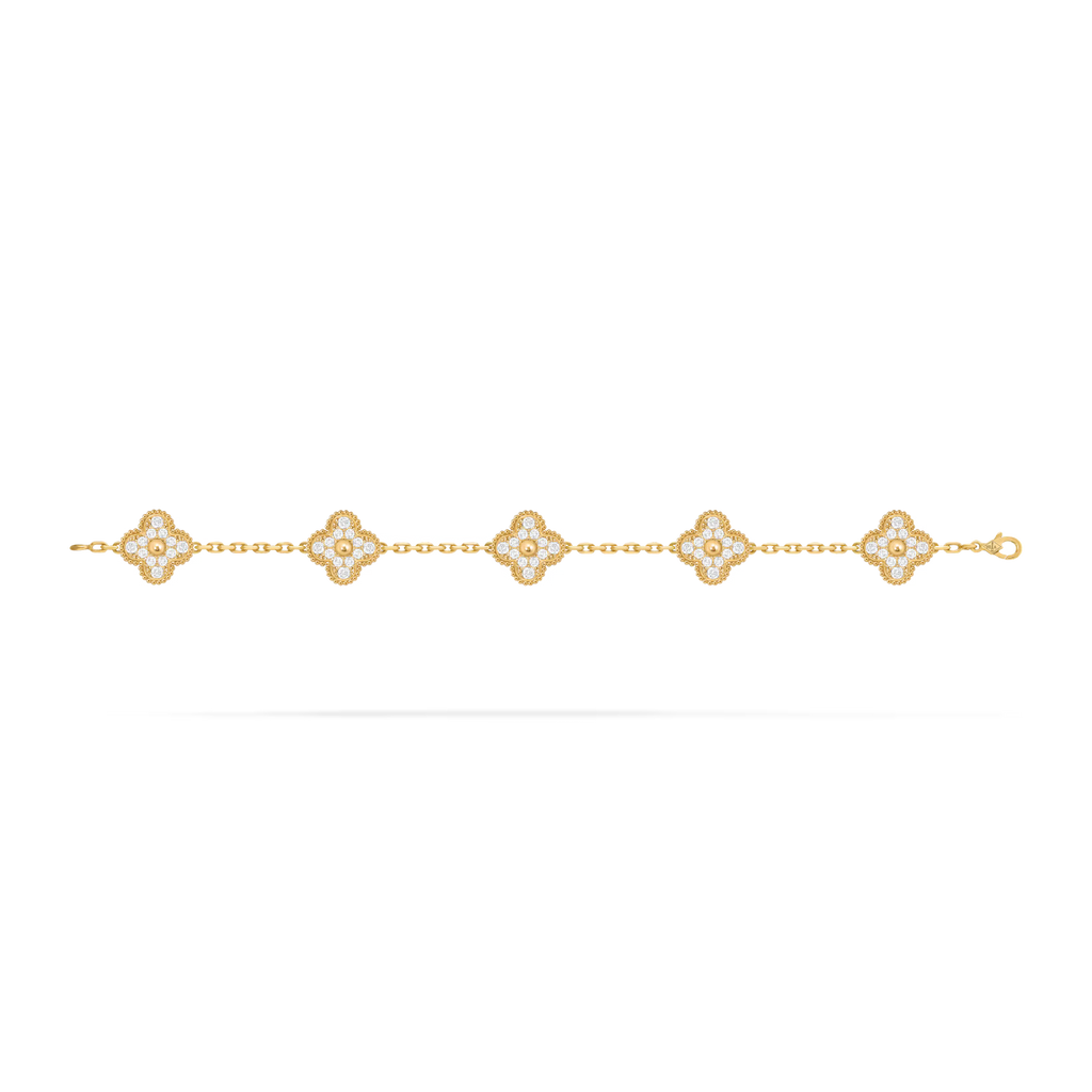 Vintage Alhambra bracelet, 5 motifs, yellow gold, round diamonds