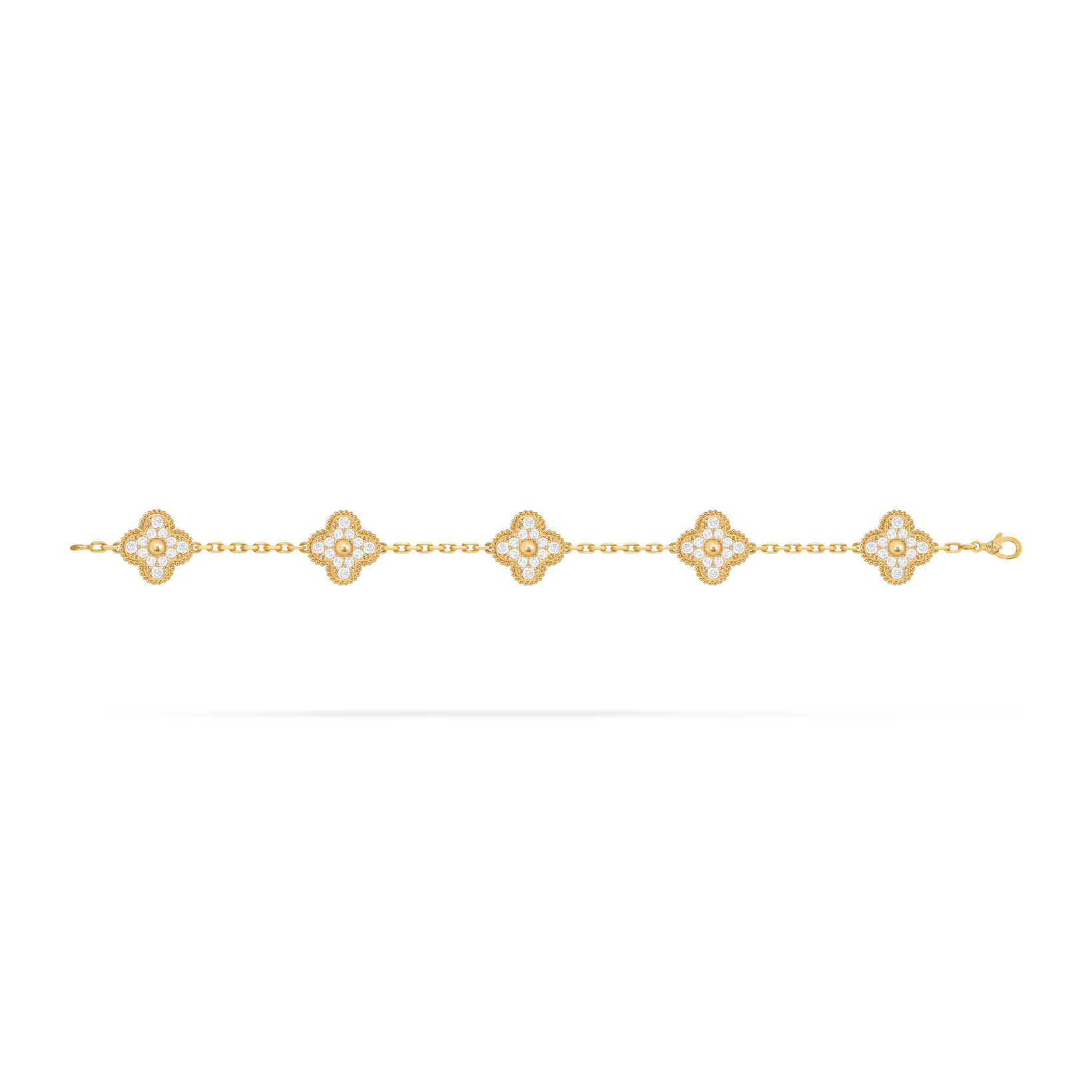 Vintage Alhambra bracelet, 5 motifs, yellow gold, round diamonds