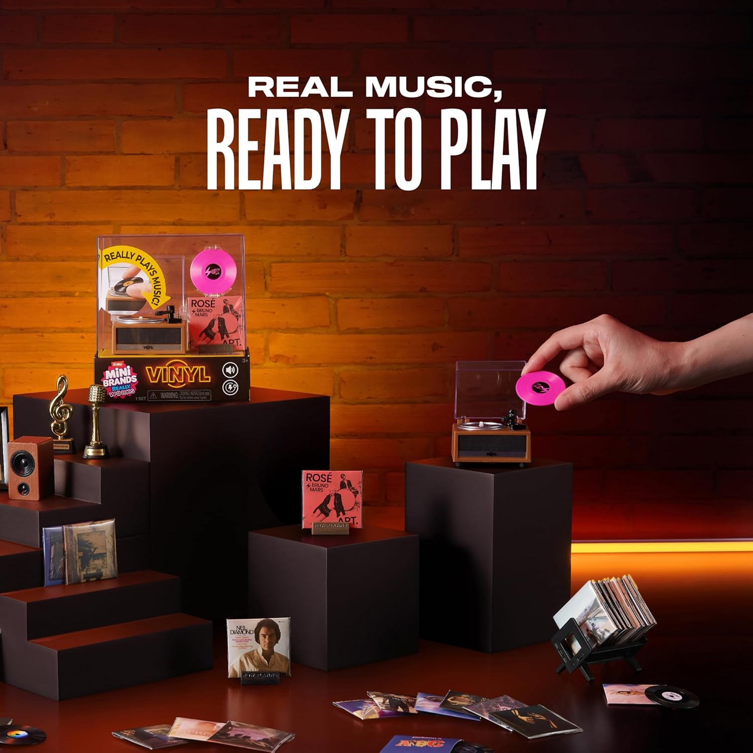 Mini Functional Record Player That Plays Real Music – ZURU Mini Brands Series 1 Really Works Vinyl Playset, Includes Vinyl Record & Stand, Collectible Toy for Kids, Gen Z & Adults