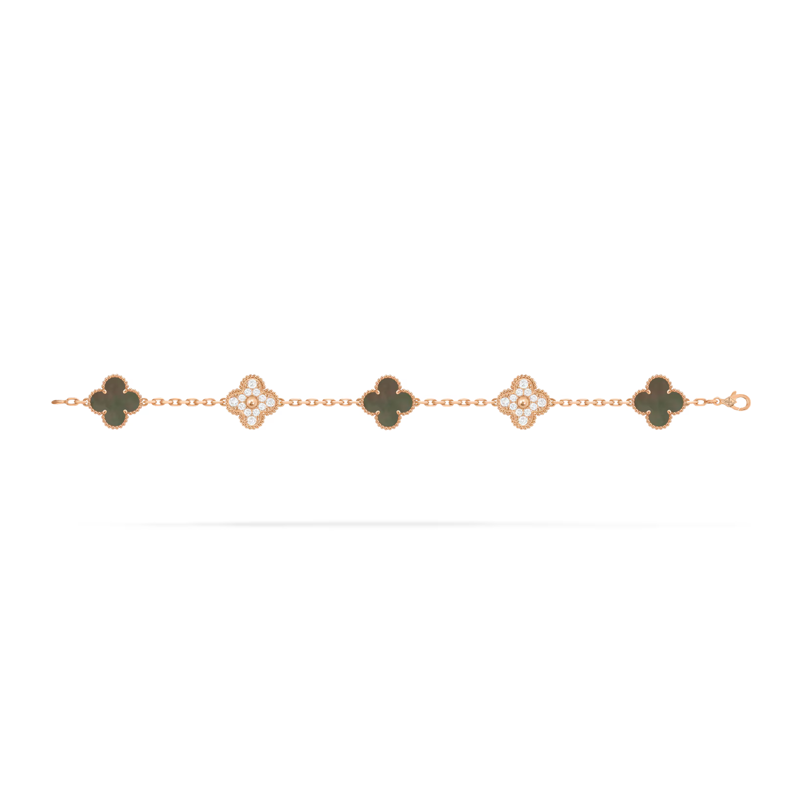 Vintage Alhambra bracelet, 5 motifs, gray mother-of-pearl, round diamonds