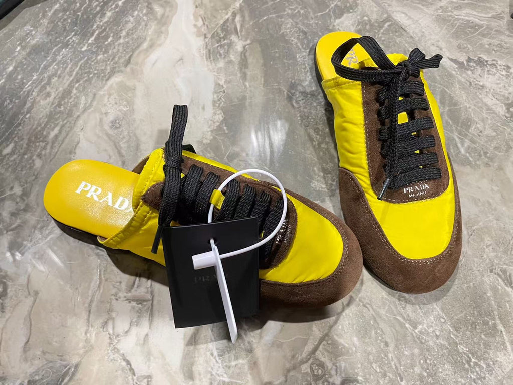 PRA 26S Mule Sneaker Yellow Brown Suede Canvas