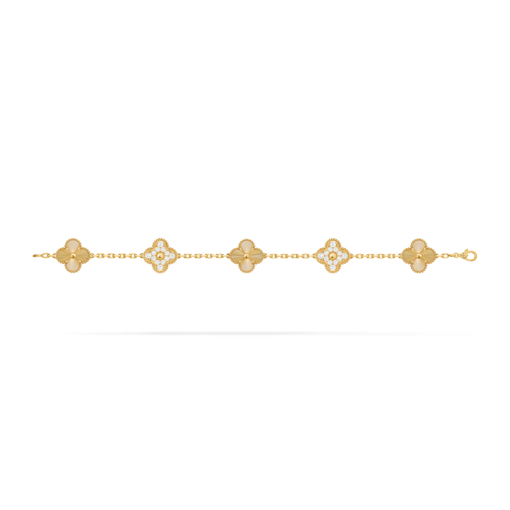 Vintage Alhambra bracelet, 5 motifs, guilloché, round diamonds
