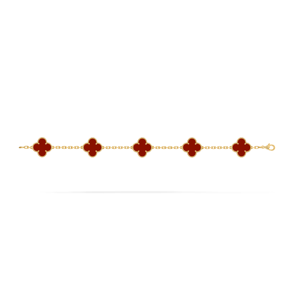 Vintage Alhambra bracelet, 5 motifs, carnelian