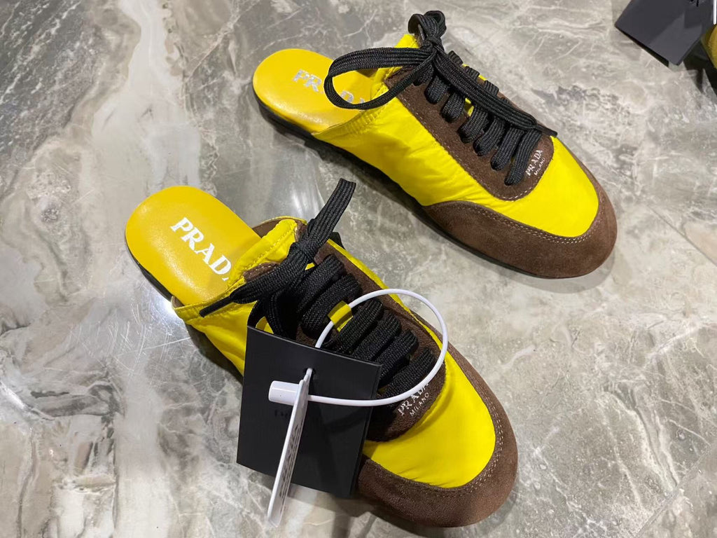 PRA 26S Mule Sneaker Yellow Brown Suede Canvas