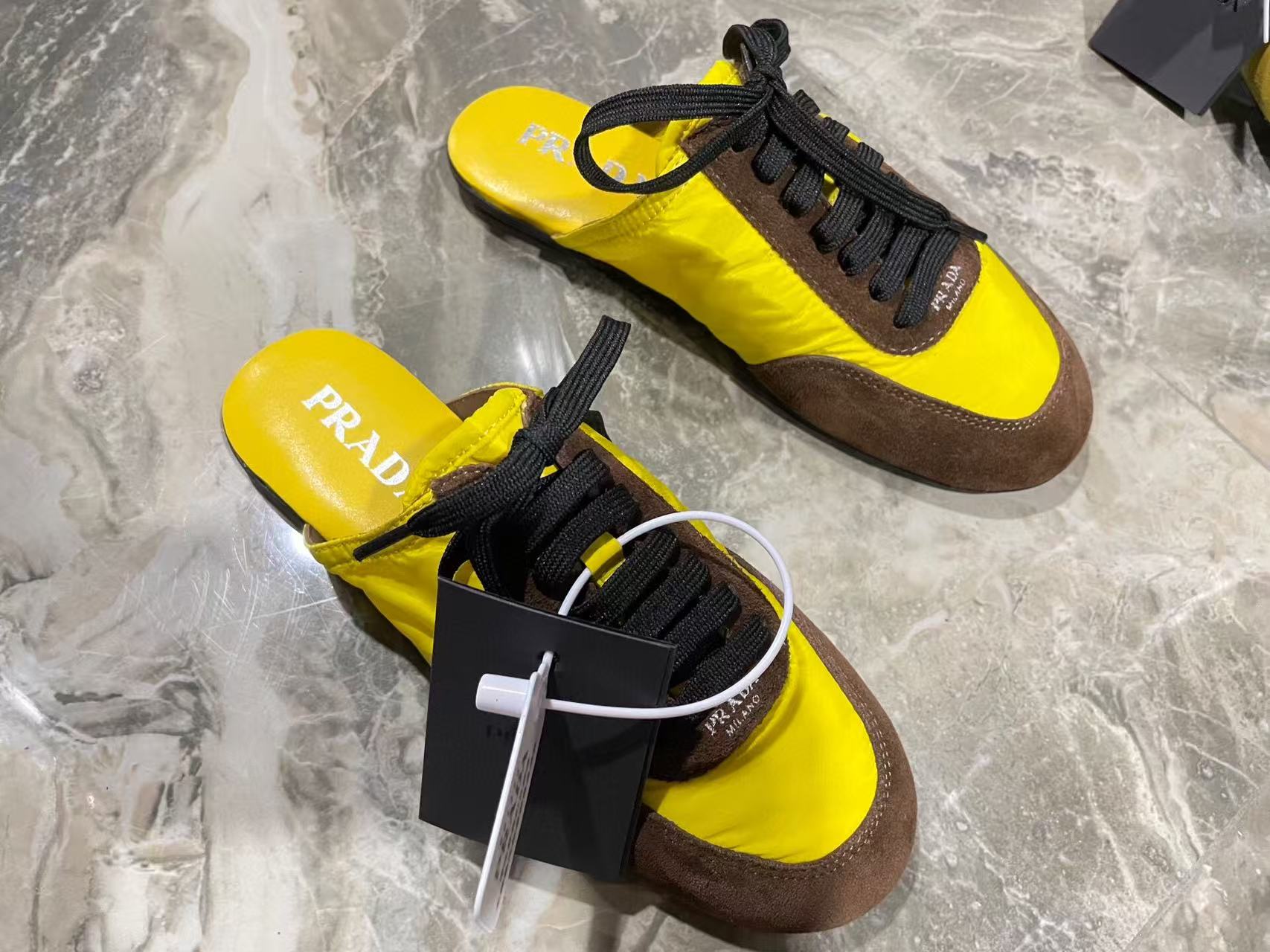 PRA 26S Mule Sneaker Yellow Brown Suede Canvas