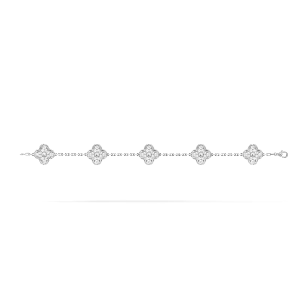 Vintage Alhambra bracelet, 5 motifs, rhodium plated, round diamonds