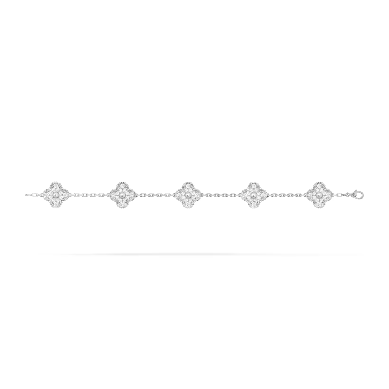 Vintage Alhambra bracelet, 5 motifs, rhodium plated, round diamonds