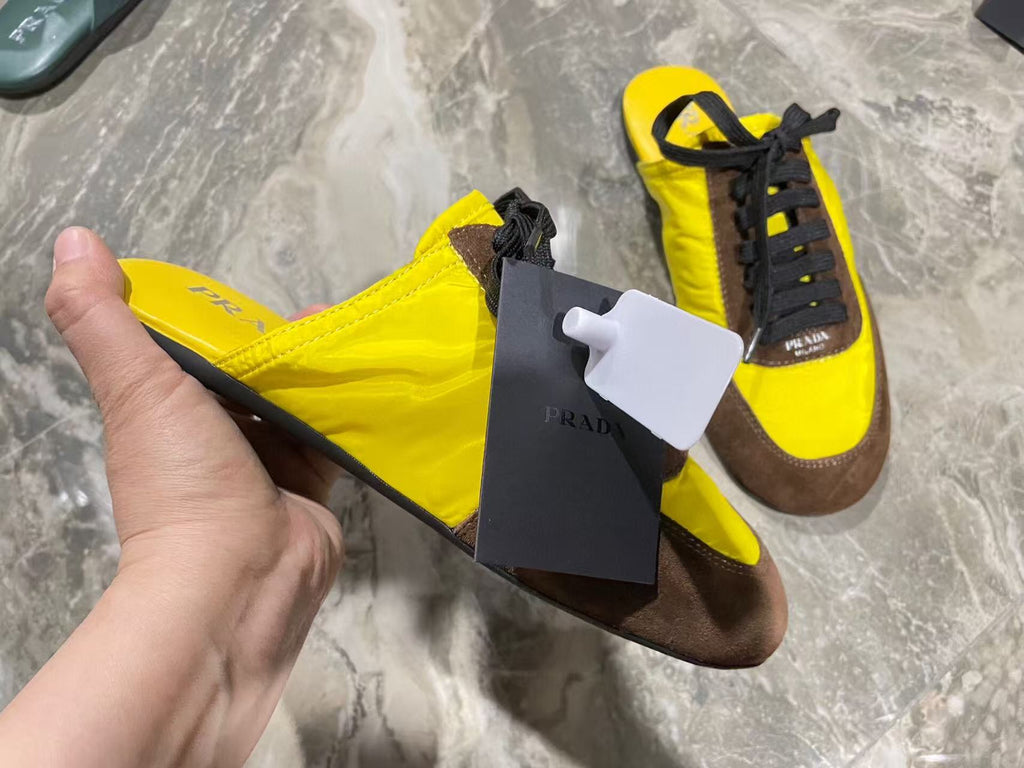 PRA 26S Mule Sneaker Yellow Brown Suede Canvas
