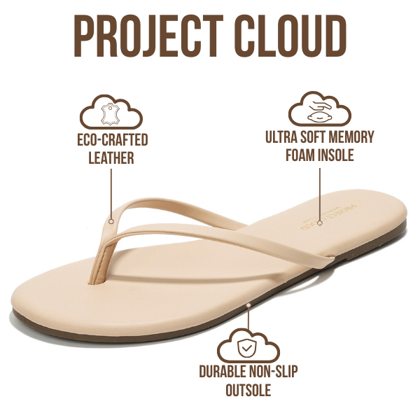 Project Cloud Women's | Eco-Leather Women Flip Flops | Memory Foam | Lightweight | Non-Slip - Foundations