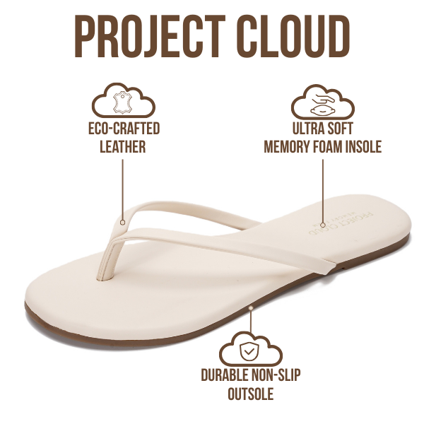 Project Cloud Women's | Eco-Leather Women Flip Flops | Memory Foam | Lightweight | Non-Slip - Foundations