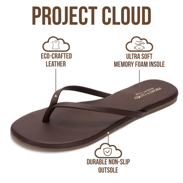 Project Cloud Women's | Eco-Leather Women Flip Flops | Memory Foam | Lightweight | Non-Slip - Foundations