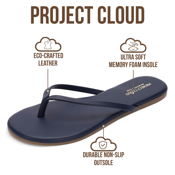 Project Cloud Women's | Eco-Leather Women Flip Flops | Memory Foam | Lightweight | Non-Slip - Foundations