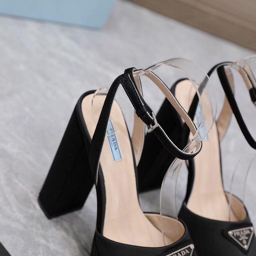Prada Platform Slingback Sandals 15cm High Heel Black Cowhide