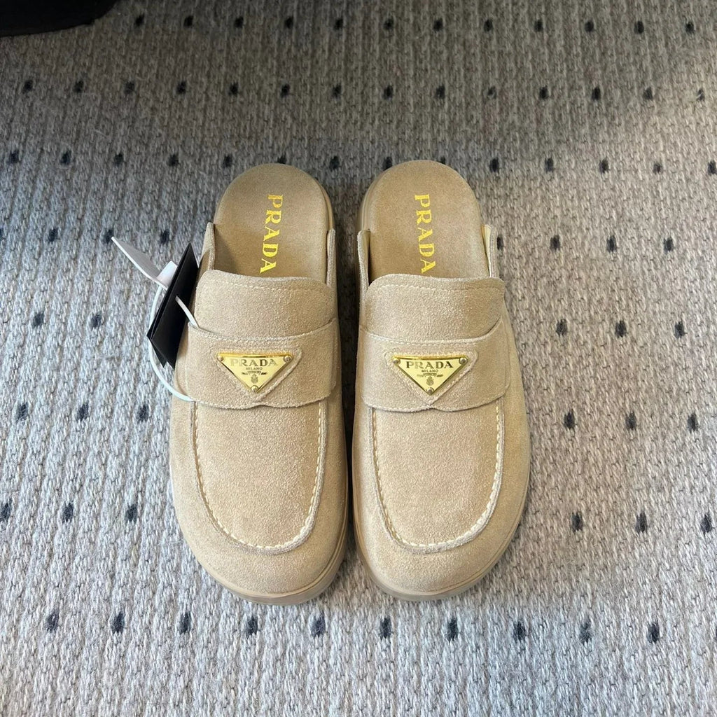 Prada 2026 Loafer Mule Beige Suede Rubber