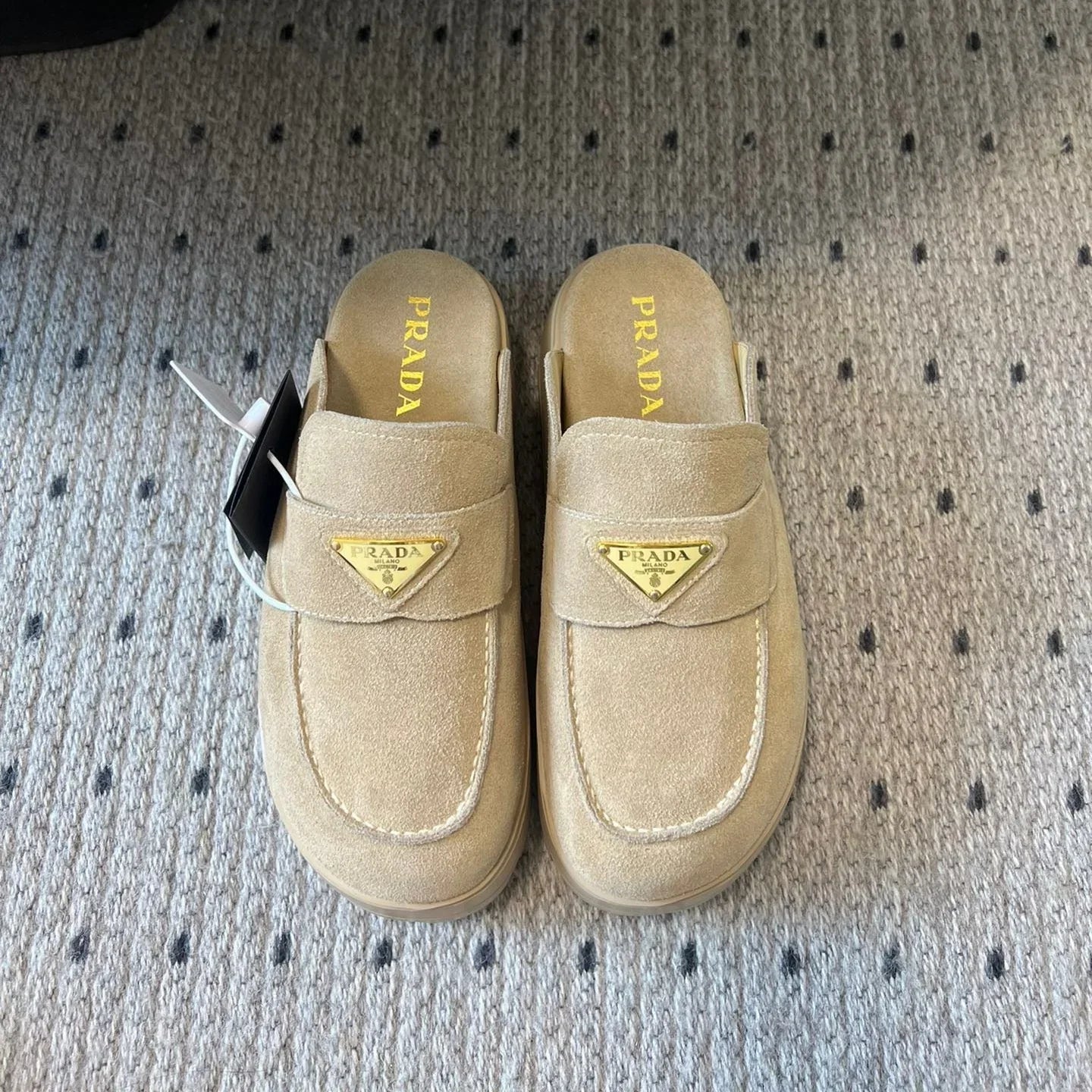 Prada 2026 Loafer Mule Beige Suede Rubber