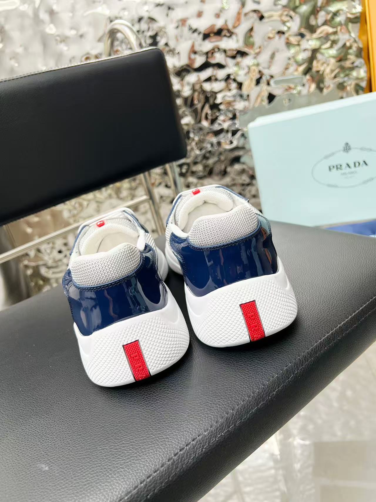 Prada America's Cup Sneaker Dark Blue Patent Leather Mesh