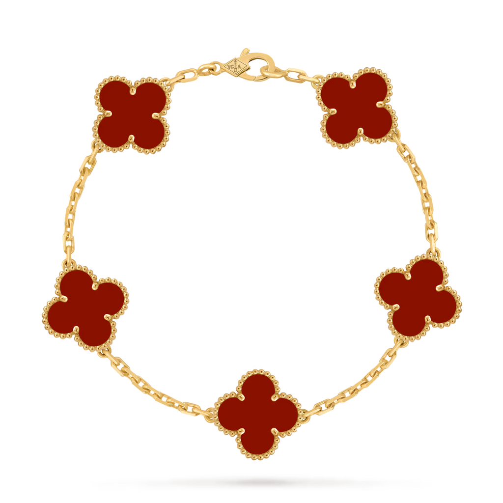 Vintage Alhambra bracelet, 5 motifs, carnelian