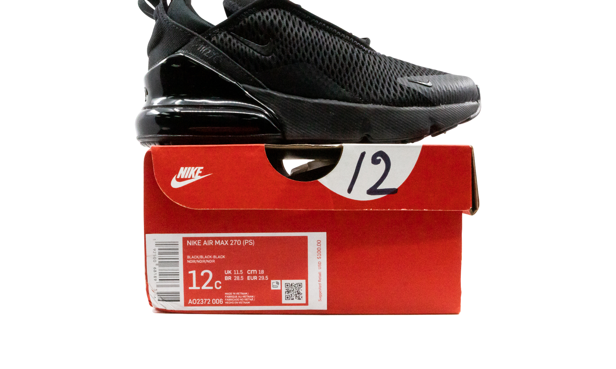 Air Max 270 (PS) "Triple Black" AO2372 006