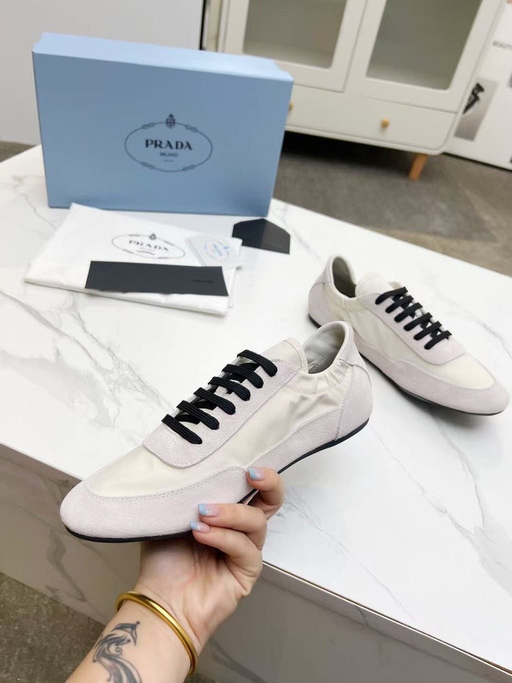 PRA COLLAPSE SNEAKERS GREY AND WHITE BRUSHED LEATHER PATCHWORK