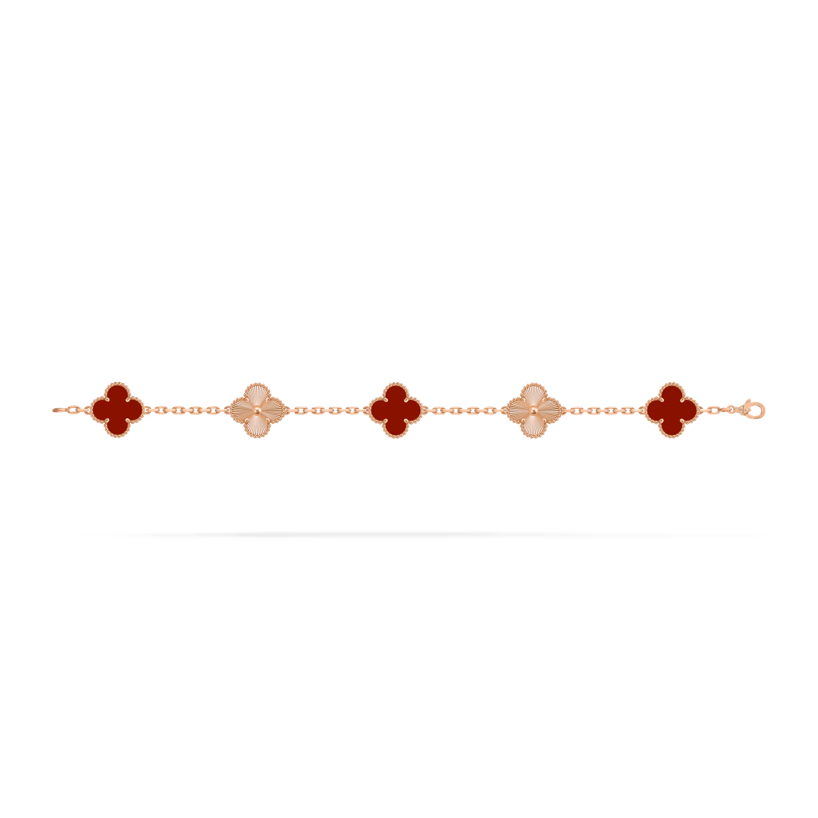 Vintage Alhambra bracelet, 5 motifs, guilloché, carnelian