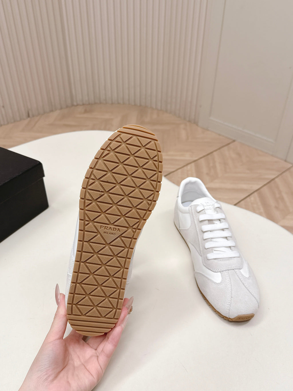 Prada 26ss German Training Light Grey Suede Leather 644224