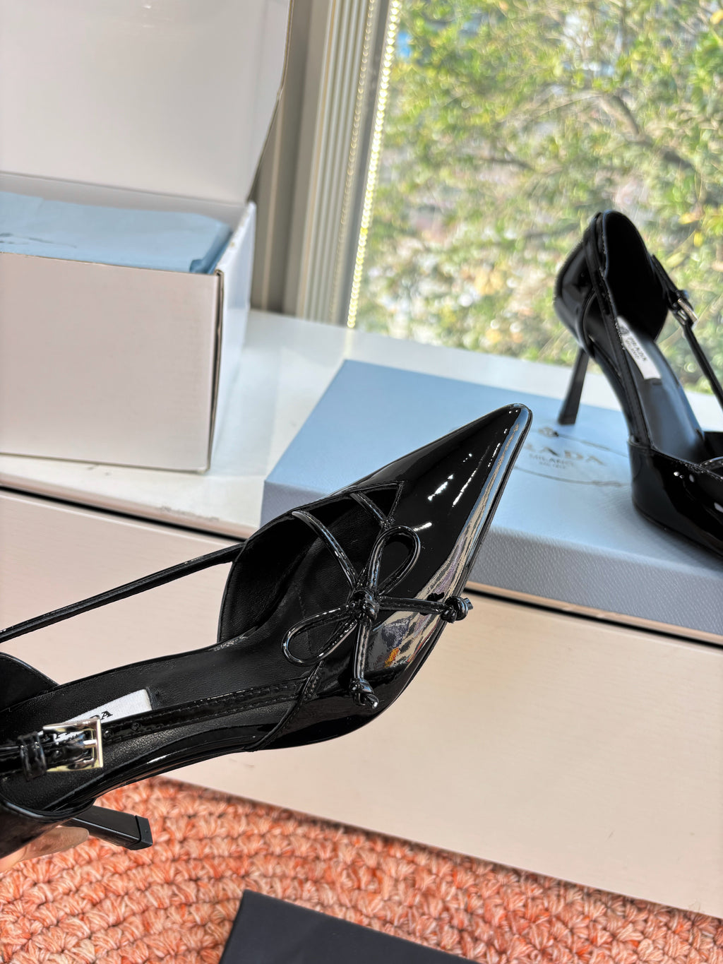 Prada G887 26s Slingback Black Patent Leather 604187