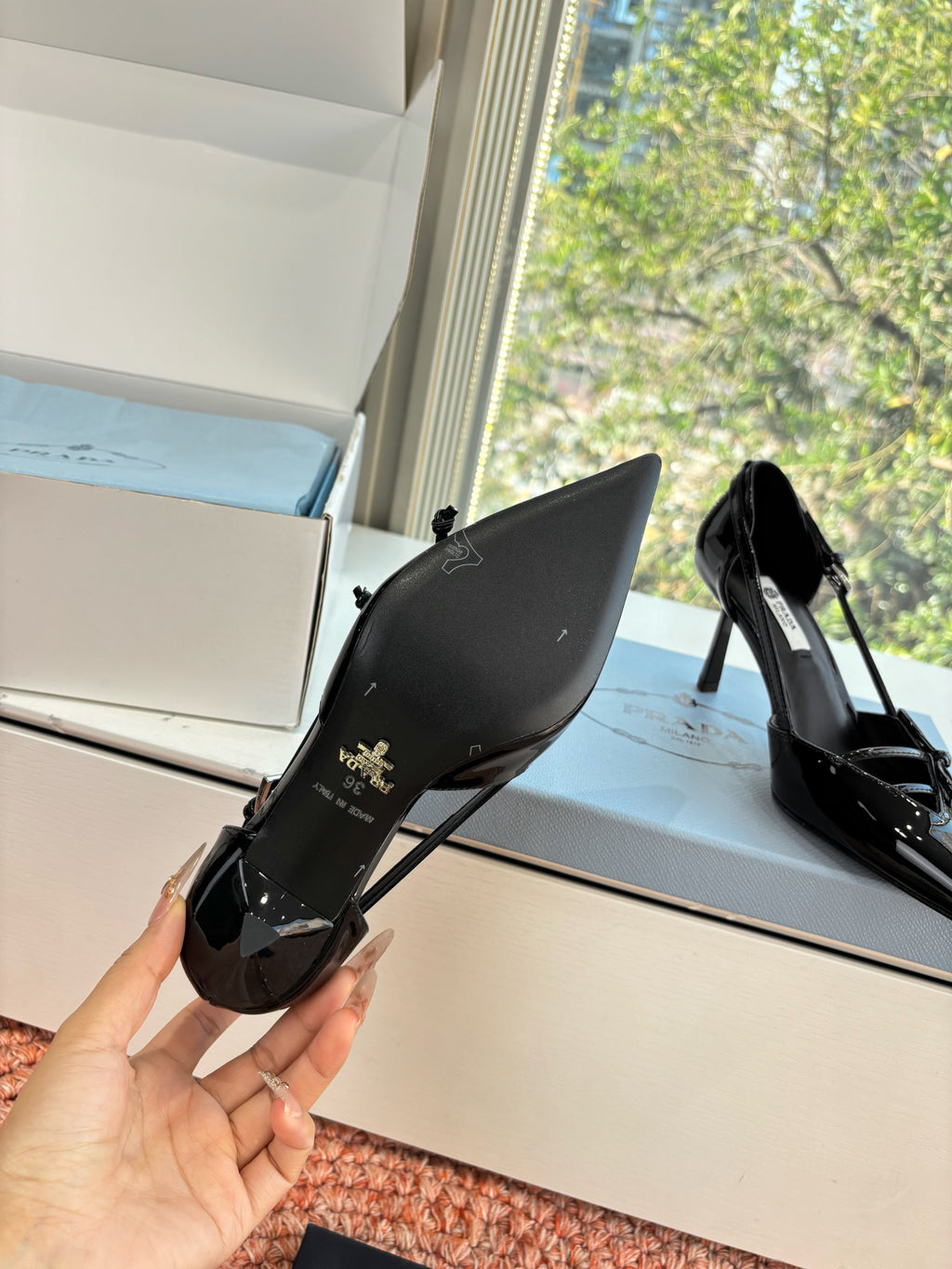 Prada G887 26s Slingback Black Patent Leather 604187