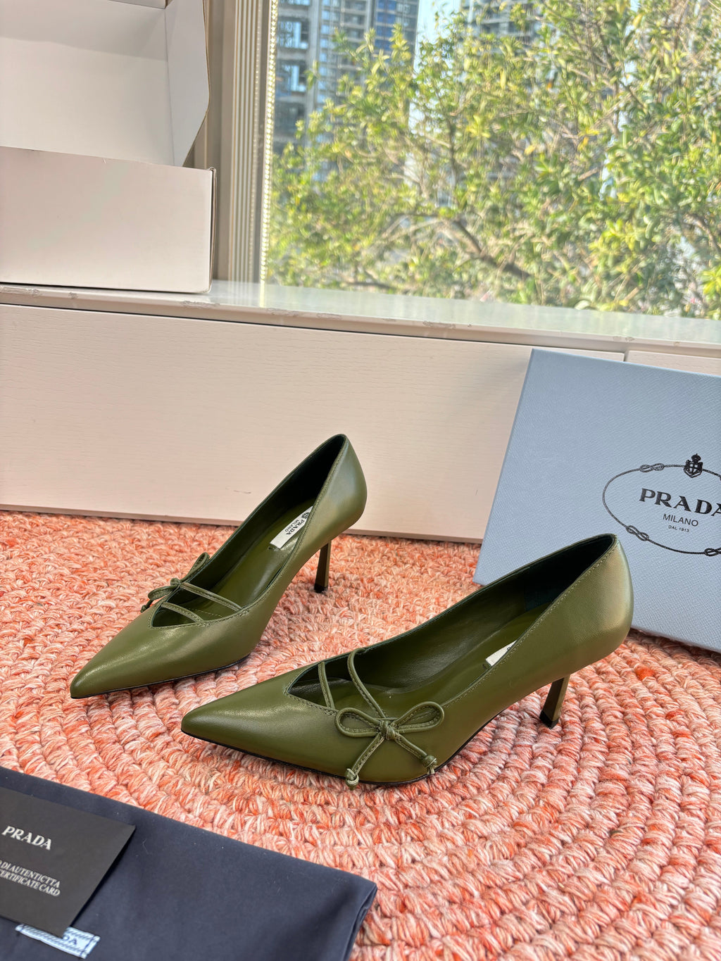 Prada G887 26s Slingback Olive Green Cowhide 604196
