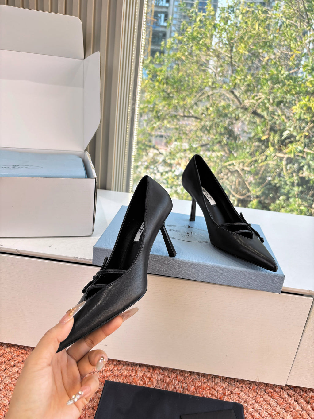 Prada G887 26s Slingback Black Cowhide 604197