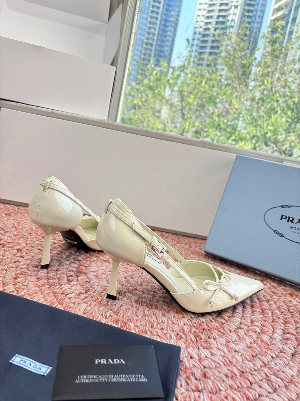 Prada G887 26s Slingback Cream Patent Leather 604188
