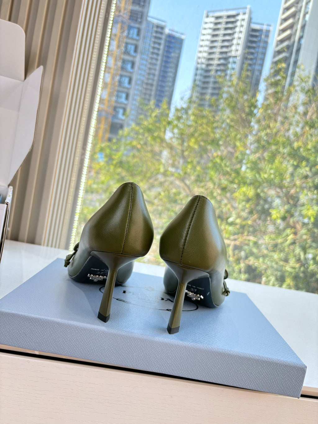 Prada G887 26s Slingback Olive Green Cowhide 604196