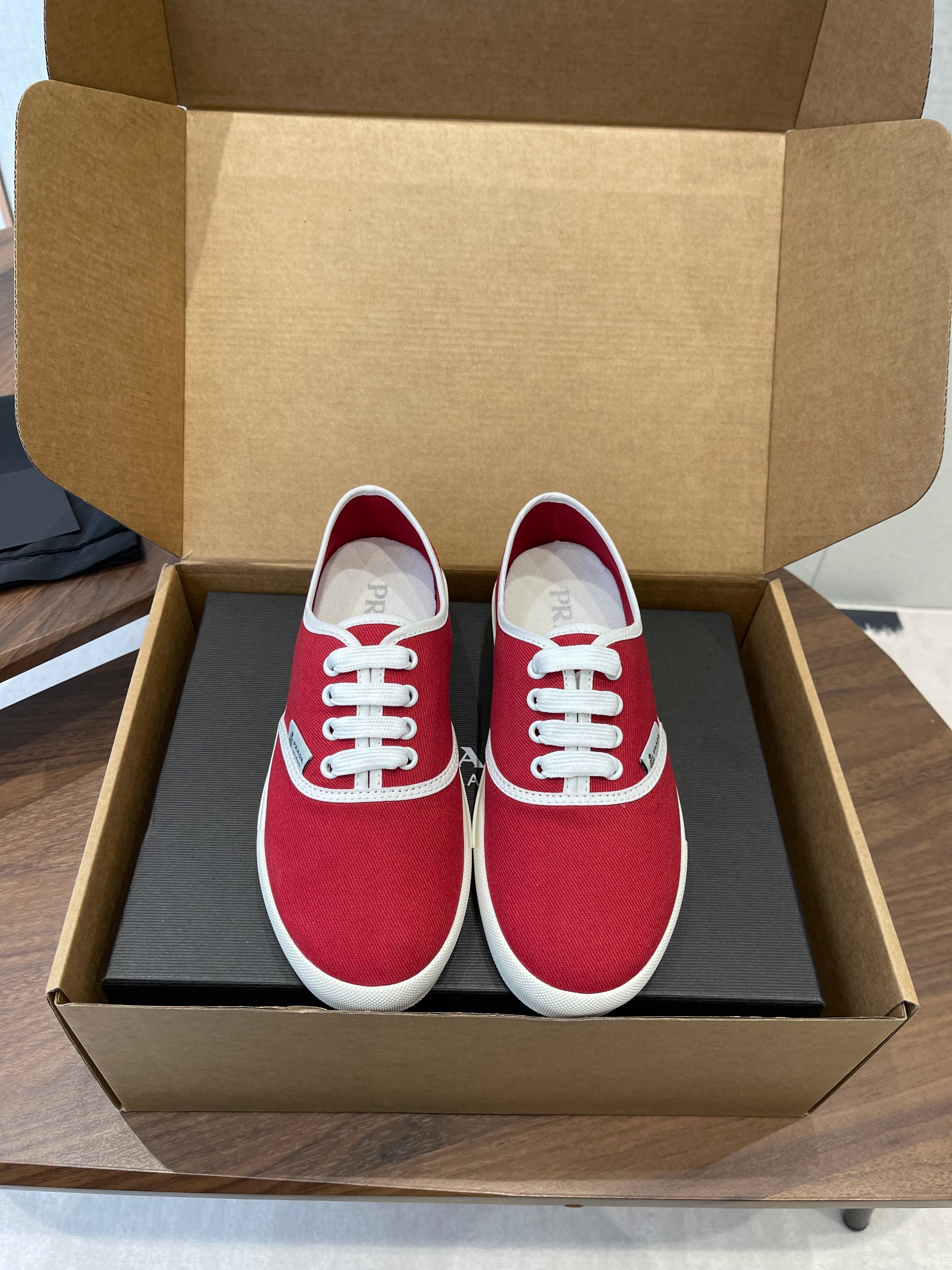 Prada 26ss Casual Shoes Red White Canvas 624429