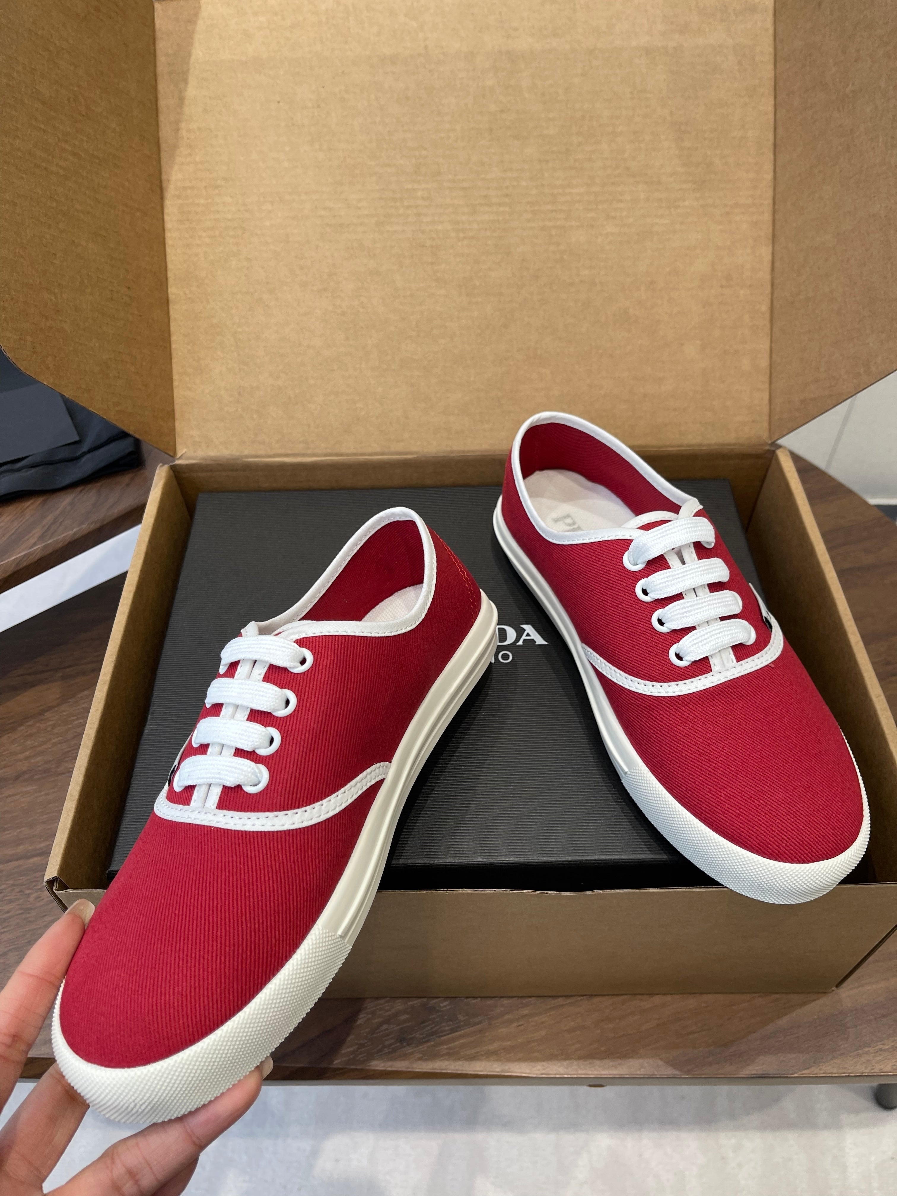 Prada 26ss Casual Shoes Red White Canvas 624429