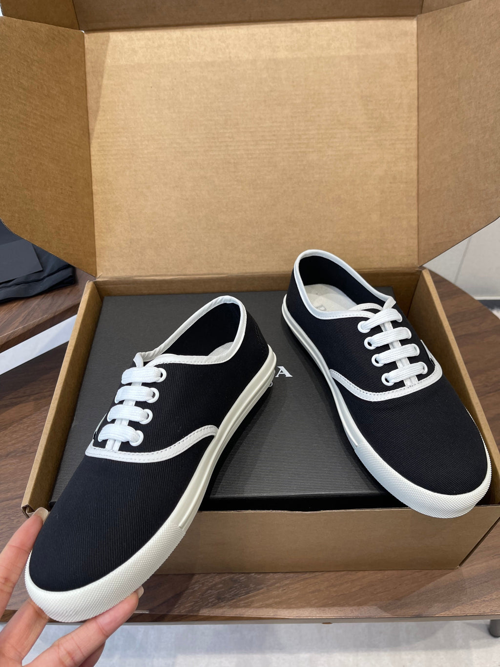 Prada 26ss Casual Shoes Black White Canvas 624430