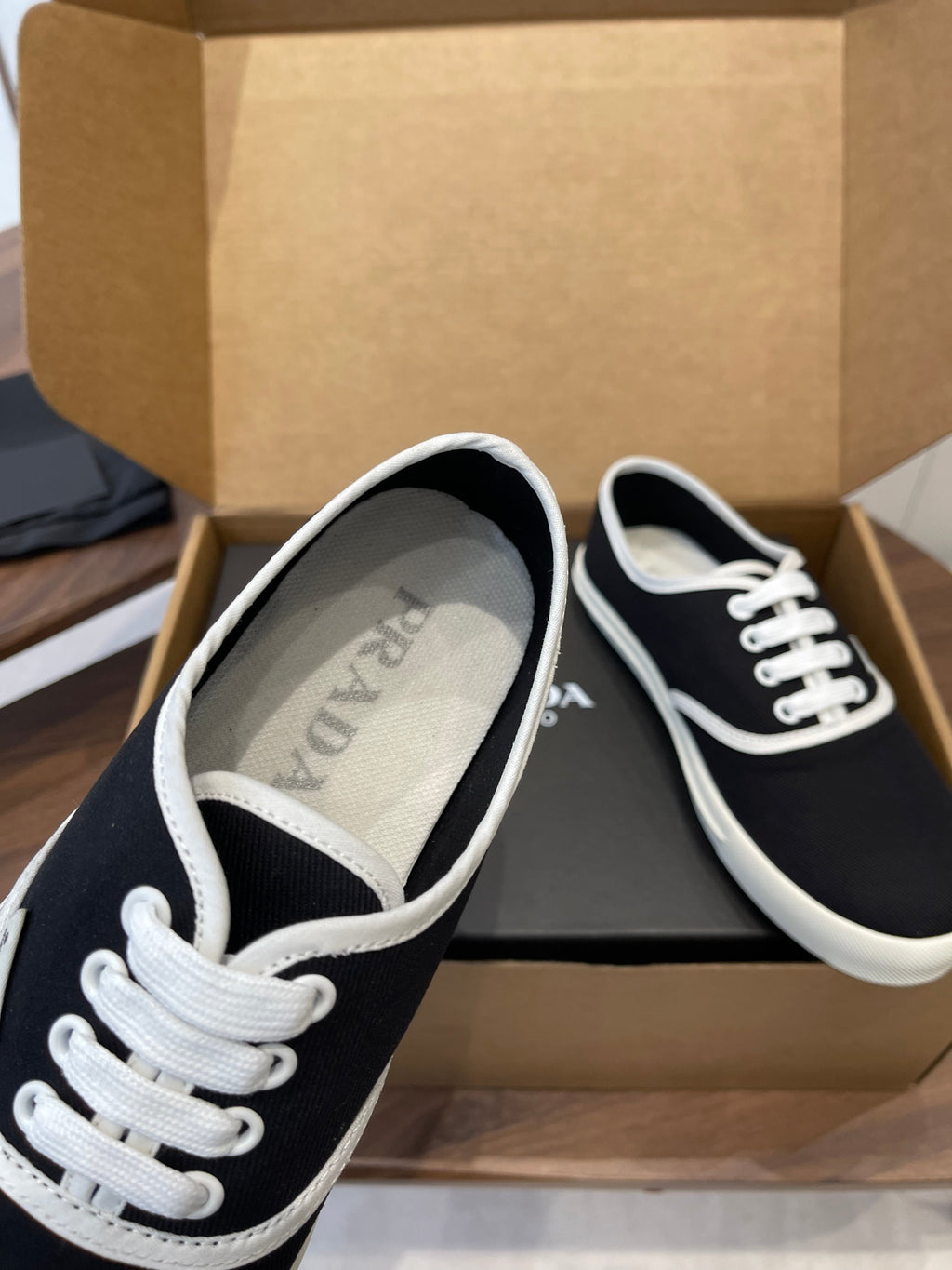 Prada 26ss Casual Shoes Black White Canvas 624430