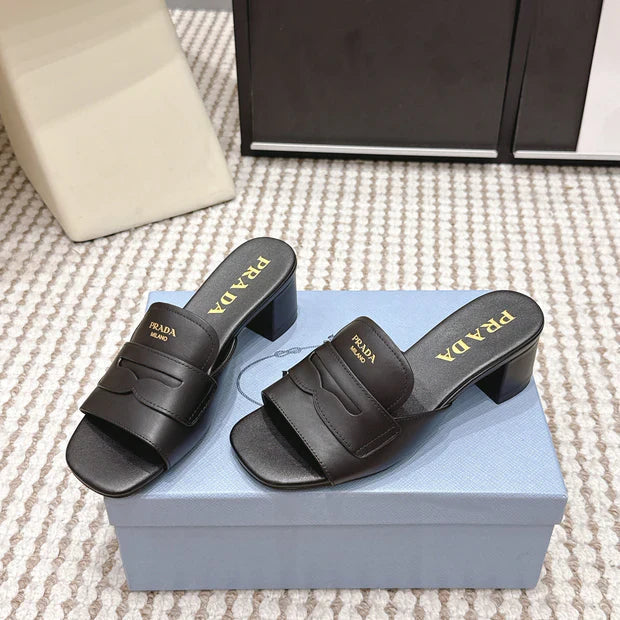 PRA 2026S High Heel Slippers 55 Black Leather 658335