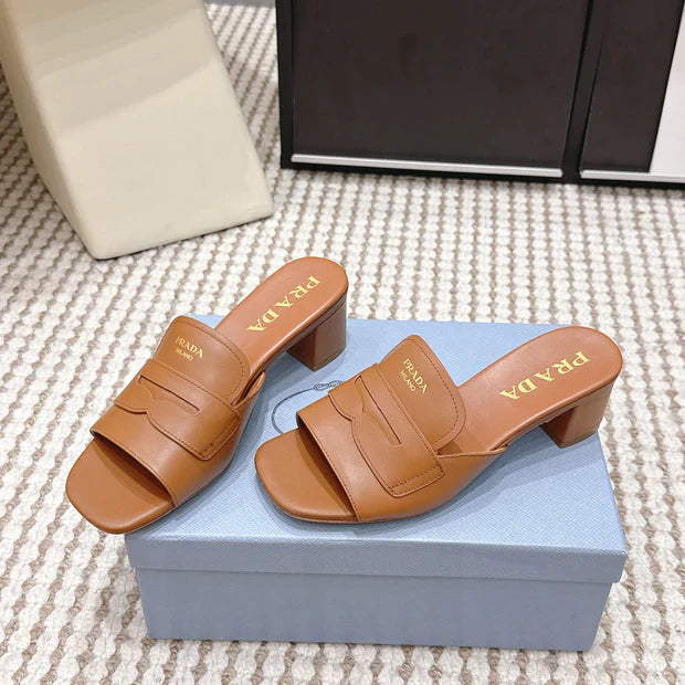 PRA 2026S High Heel Slippers 55 Tan Brown Leather 658337